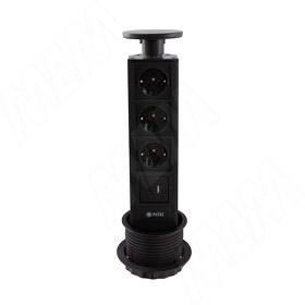 Картинка PULSE ПОСТ Выдвижной блок розеток, d=90 мм, 3 розетки, 1 USB, 1 USB Type-C, черный, POST (PO-90-3S1A1C-BL)
