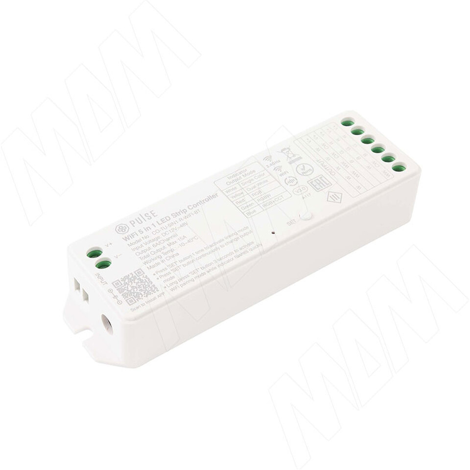 Фото PULSE СМАРТ,  Контроллер, для монохромных, CCT,  RGB, RGBW, RGBCCT лент, 2.4 ГГц, WiFi, Tuya, SMART (CO-TU-5IN1-R-WIFI-BT)