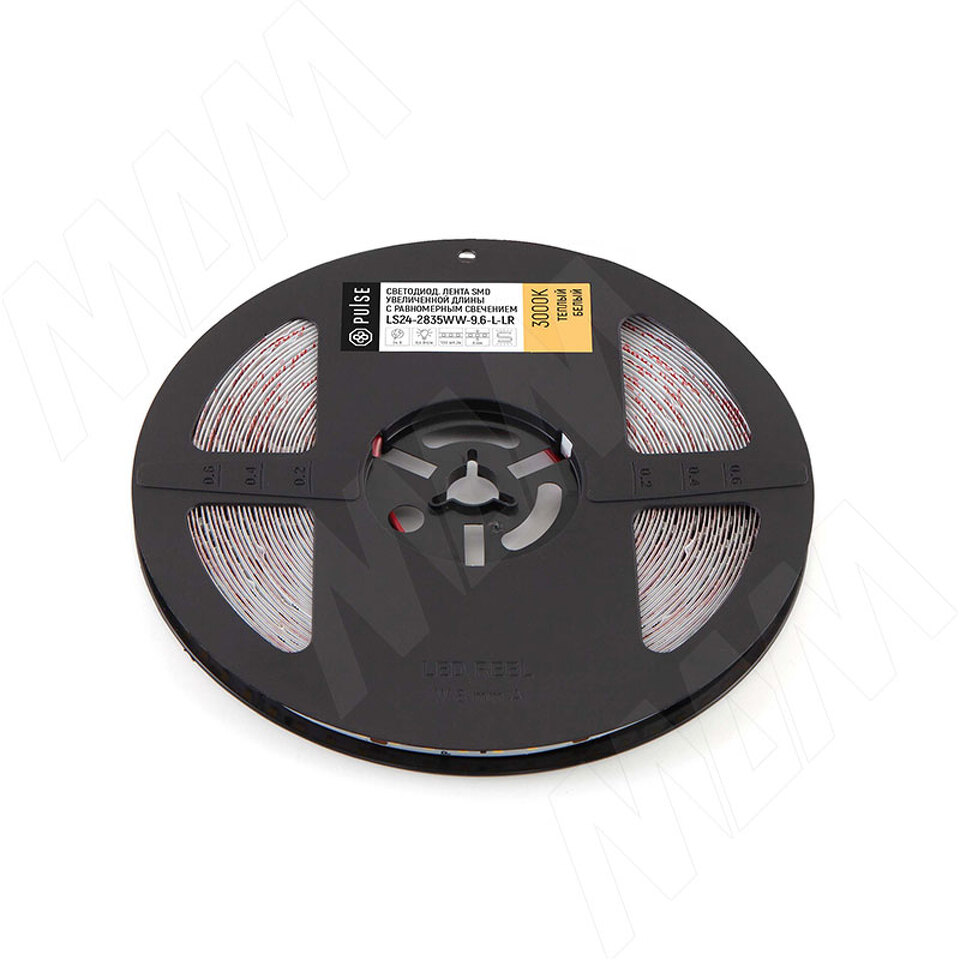 Фото PULSE Лента светодиодная 2835/120, 24V, 15 м, длинное соединение, теплый белый 3000К, IP20, 9.6W/1м (LS24-2835WW-9.6-L-LR)