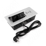 Превью картинка PULSE Выдвижной блок розеток, 265*118 мм, 1 розетка, USB, USB type-C, беспроводная зарядка, серебро (RBS-S-2USB-CW-SL) #1