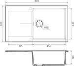 Превью картинка Гранитная мойка Rivelato LUMO 8650 1-чаш 860*500 Nero #2