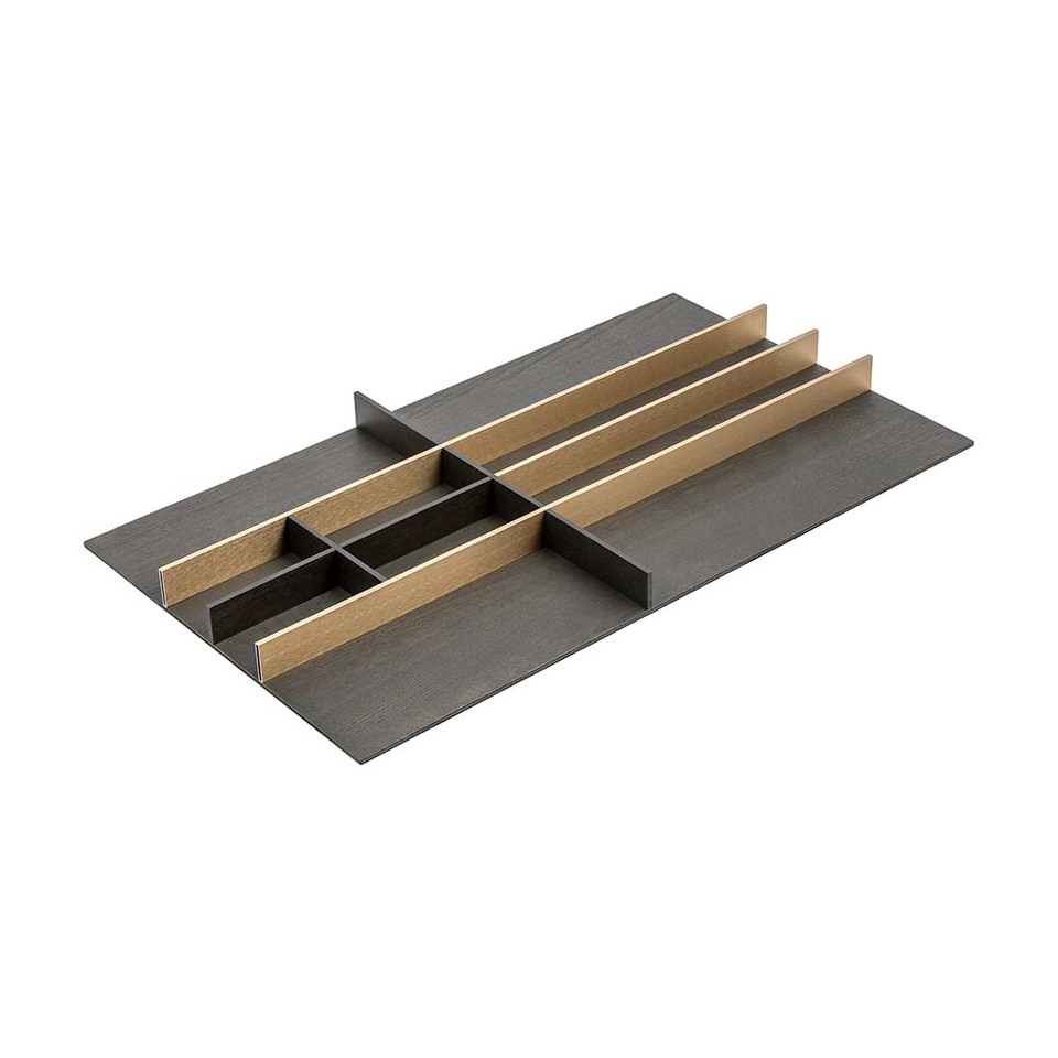 Фото Duslar Деревянный лоток WOODNOTE для столовых приборов, ширина фасада 900 мм, 820х472х49 мм, венге/золото