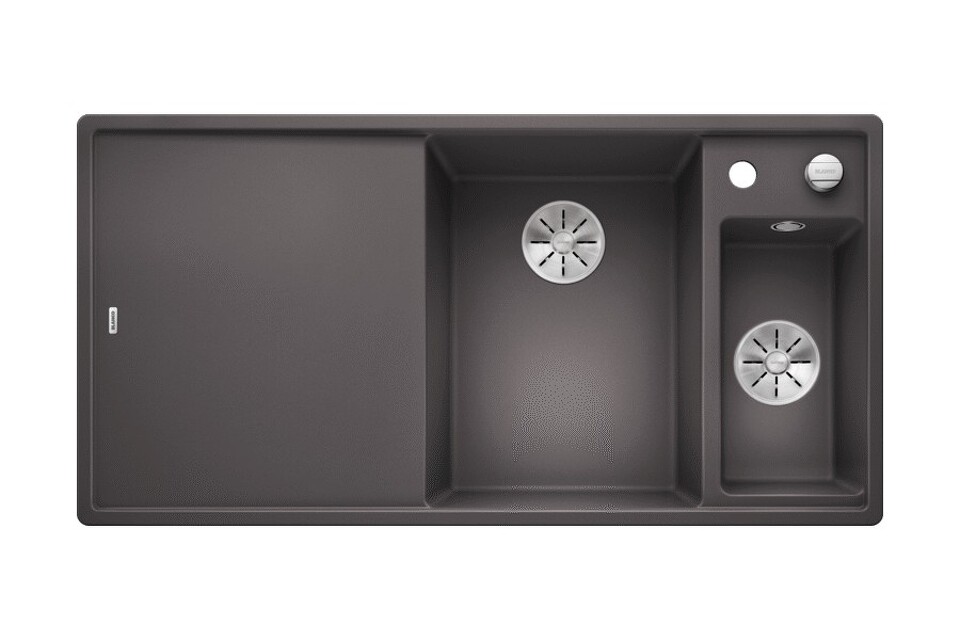 Фото Гранитная мойка Blanсo AXIA III 6 S SILGRANIT PuraDur темная скала чаша справа, доска стекло c кл.-авт. InFino
