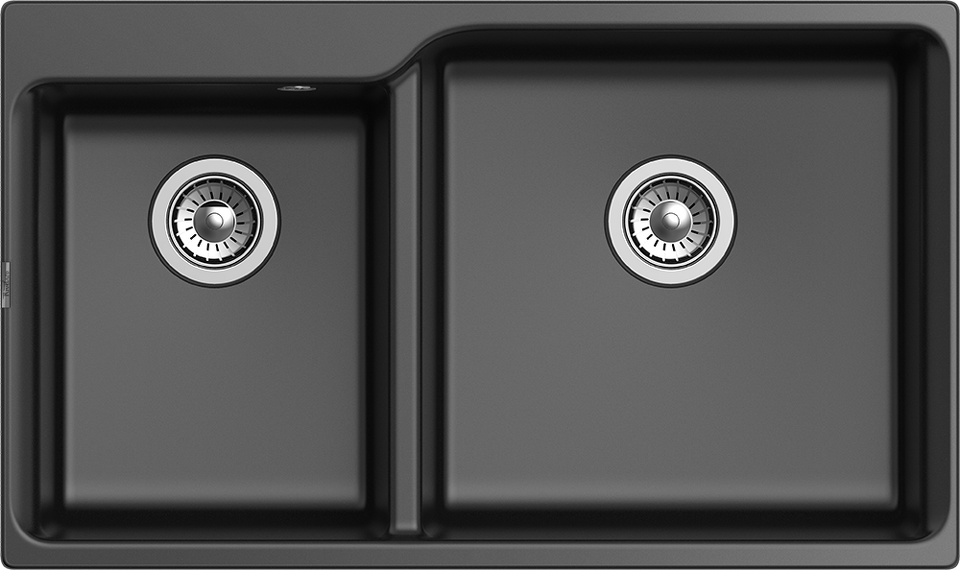 Фото Гранитная мойка Rivelato AXEL 90D 2-чаши 870*520мм Антрацит 501