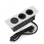 Превью картинка PULSE ДЕСК Открытый блок розеток, 254*80 мм, 2 розетки, 1 USB, 1 USB Type-C, быстрая зарядка, серебро, DESK (DS-S-2S1A1C-F-AL) #1
