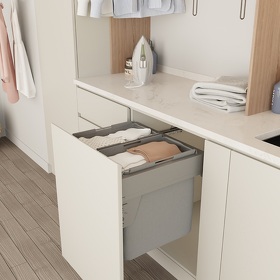 Картинка MENAGE CONFORT Корзина CRISTAL для хранения белья 55 л, выдвижной фасад 450 мм, глубина 492 мм, серый