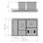 Превью картинка Elletipi METROPOLIS Система сортировки и хранения, фасад 800мм, 3 емкости с крышкой (15л+15л+15л), цвет серый базальт (PTC28080507FC97) #11