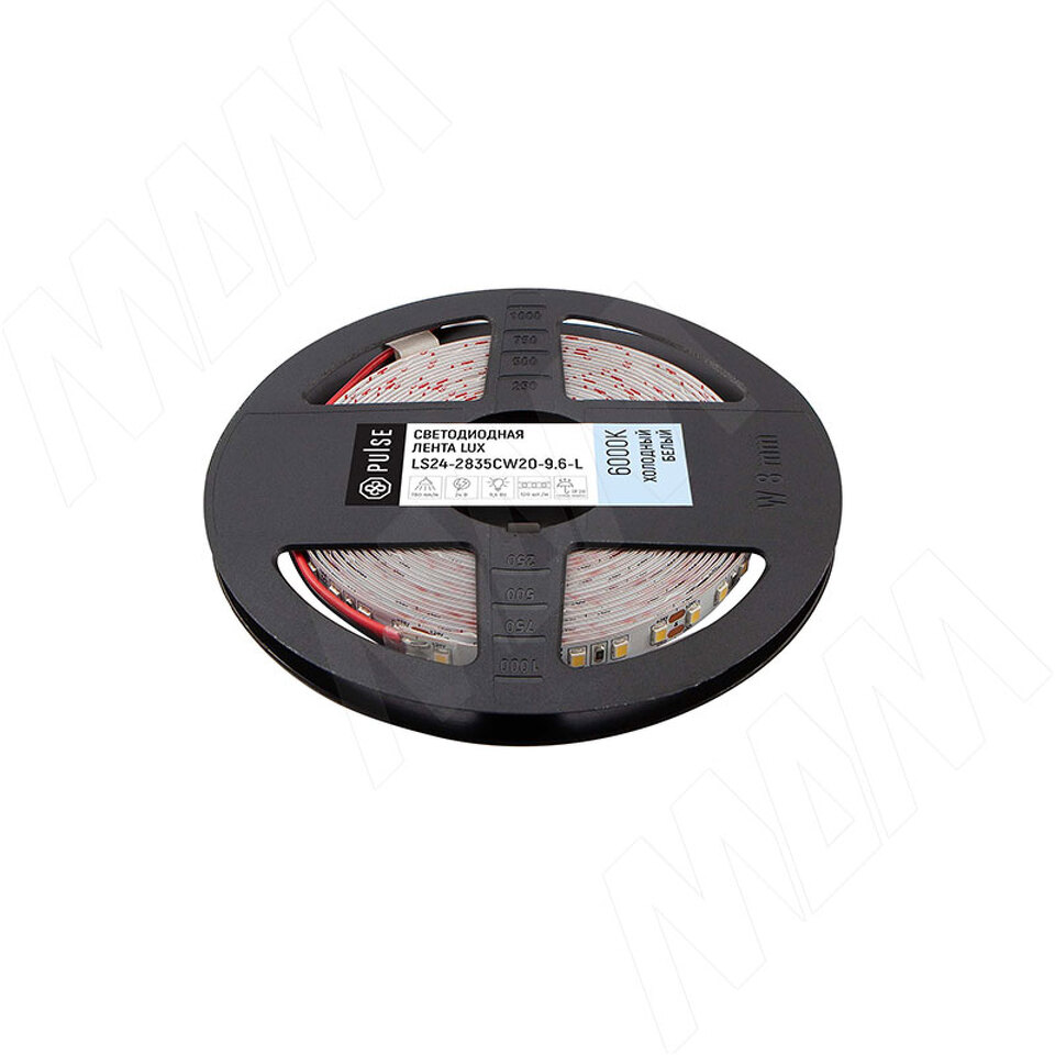 Фото PULSE ЛЮКС Лента светодиодная 2835/120, 24V, 50 м, CRI 90, холодный белый 6000К, IP20, 9.6W/1м, LUX (LS24-2835CW20-9.6-L)