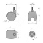 Превью картинка PULSE Опора колесная D40 мм с винтом M8х15 мм, без стопора, черный (ОК-40/2/K),  Мебельное колесо #2