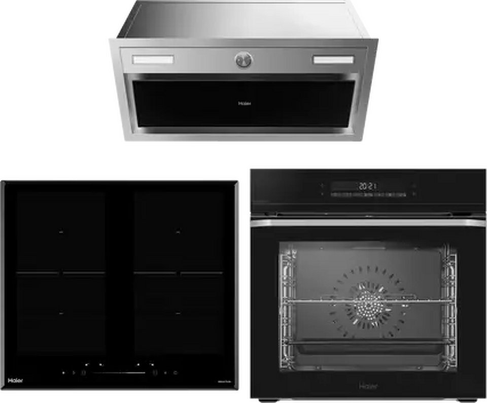 Фото Haier духовой шкаф HOQ-P16AS5GB + индукционная варочная панель HHK-Y64TJVB + вытяжка HVX-BI664GBX