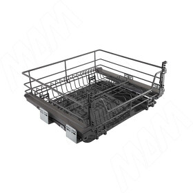 Картинка PULSE БАРРА Корзина-посудосушитель 4S 600мм, крепление к фасаду, полное выдвижение, плавное закрывание, пластиковый поддон, графит, BARRA (DRB4.B111.60SF.GR)