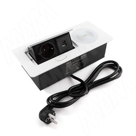 Картинка PULSE Выдвижной блок розеток, 265*118 мм, 1 розетка, USB, USB type-C, беспроводная зарядка, белый (RBS-S-2USB-CW-WT)