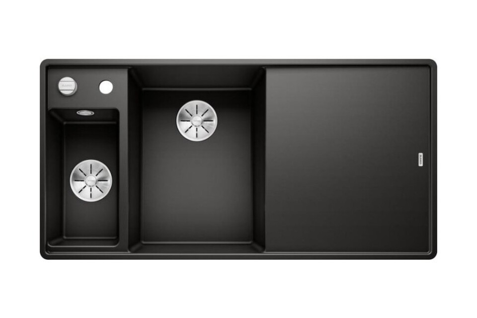 Фото Гранитная мойка Blanсo AXIA III 6 S-F SILGRANIT черный чаша слева, доска стекло c кл.-авт. InFino®