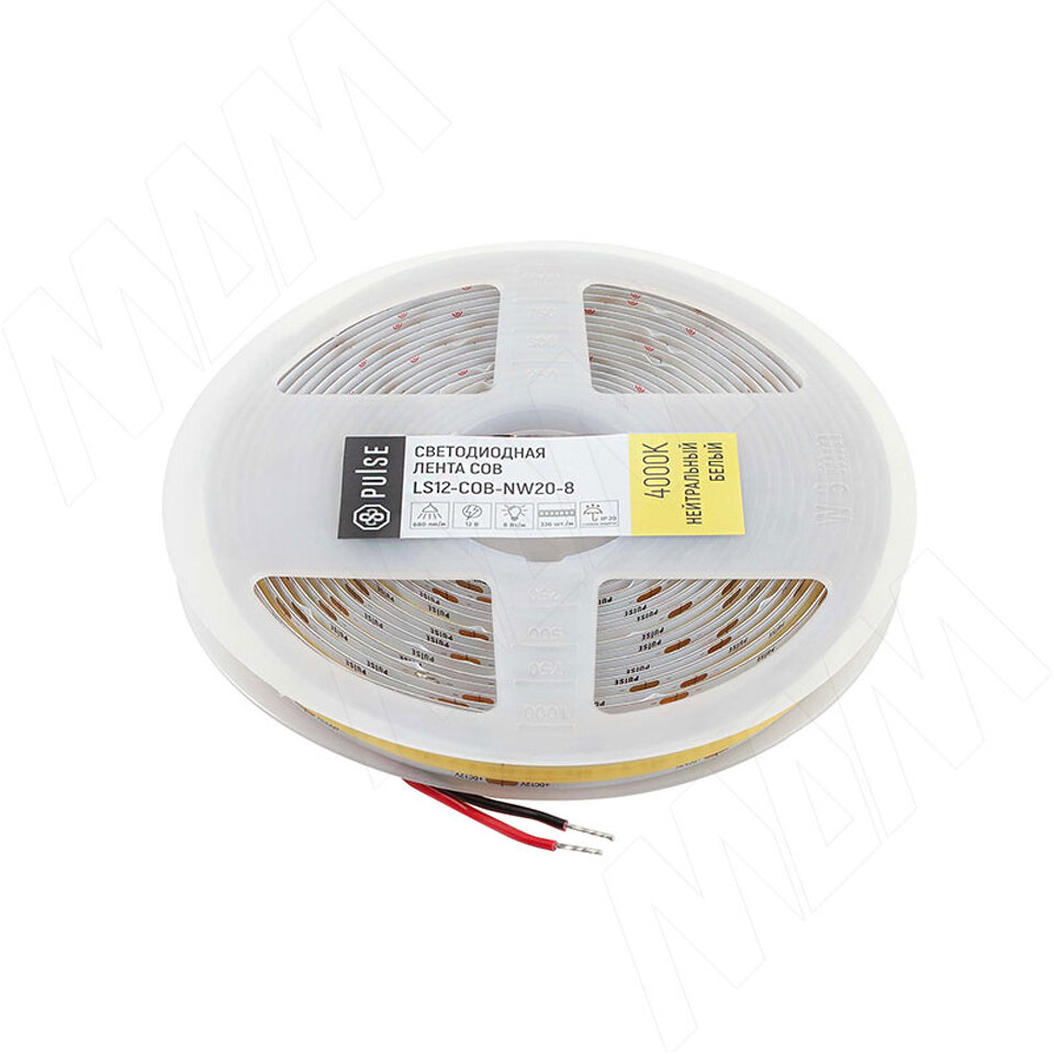 Фото PULSE ЛЮКС COB лента светодиодная, 336 диодов, 12V, 5 м, CRI 90, нейтральный белый 4000К, IP20, 8W/1м, LUX (LS12-COB-NW20-8)