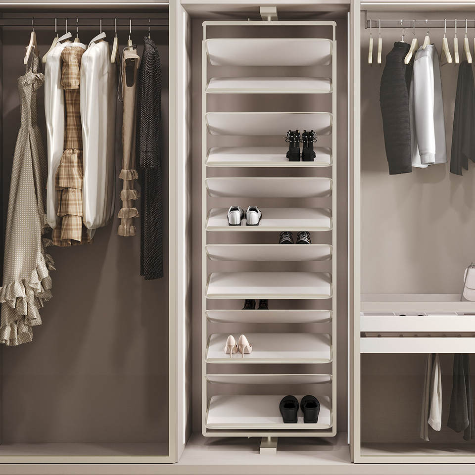 Фото Duslar Поворотная обувница ELITIUM с 10-ю полками, ширина 700 мм, высота 1610-1760 мм, шампань/бежевый