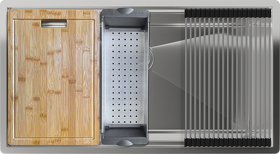 Картинка Rivelato RINOX 8044 UN нерж.сталь 1 чаши 800*440*200 в комплекте (доска, коландер, рол мат)