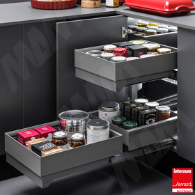 Картинка Vibo LAMINA Угловой механизм FLYBOX, 2 уровня, 4ре корзины, плавн.закр, универсальный, графит, комплект (FLYB45LGMNP)