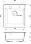 Превью картинка Гранитная мойка Rivelato LOCUS 50 1-чаш 500*500 Антрацит 501 #2