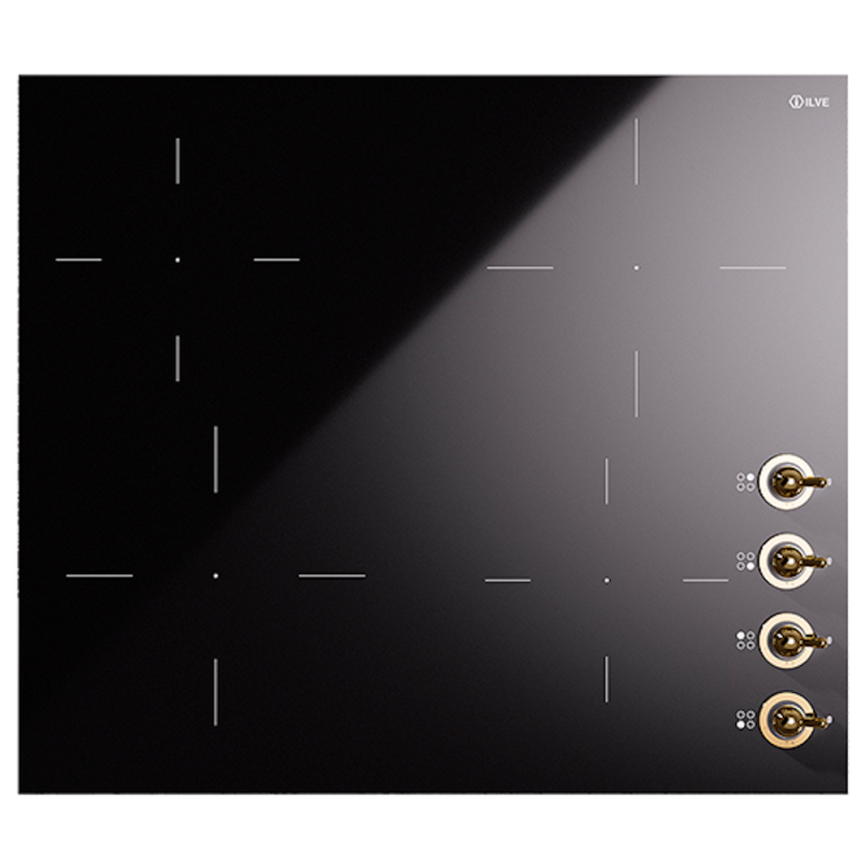 Фото Индукционная варочная панель ILVE HVI364N/BKG глянцевый черный (фурн. латунь)