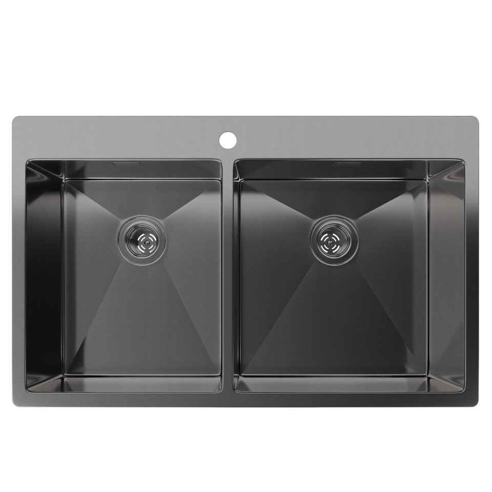 Фото Металлическая мойка Rivelato RINOX 7450 2В PVD black нерж.сталь 2 чаши 740*500*200 мм