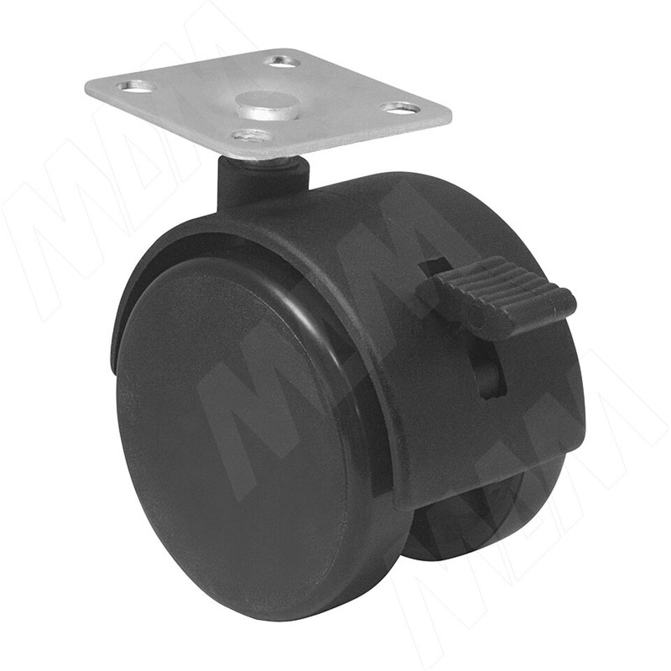Фото PULSE Опора колесная D50 мм с площадкой 38х38 мм, со стопором, черный (OK-50/1-CT),  Мебельное колесо
