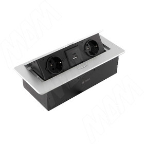 Картинка PULSE ПОП-АП Выдвижной блок розеток, 265*118 мм, 2 розетки, 1 USB, 1 USB Type-C, быстрая зарядка, серебро, POP-UP (PU-S-2S1A1C-F-AL)