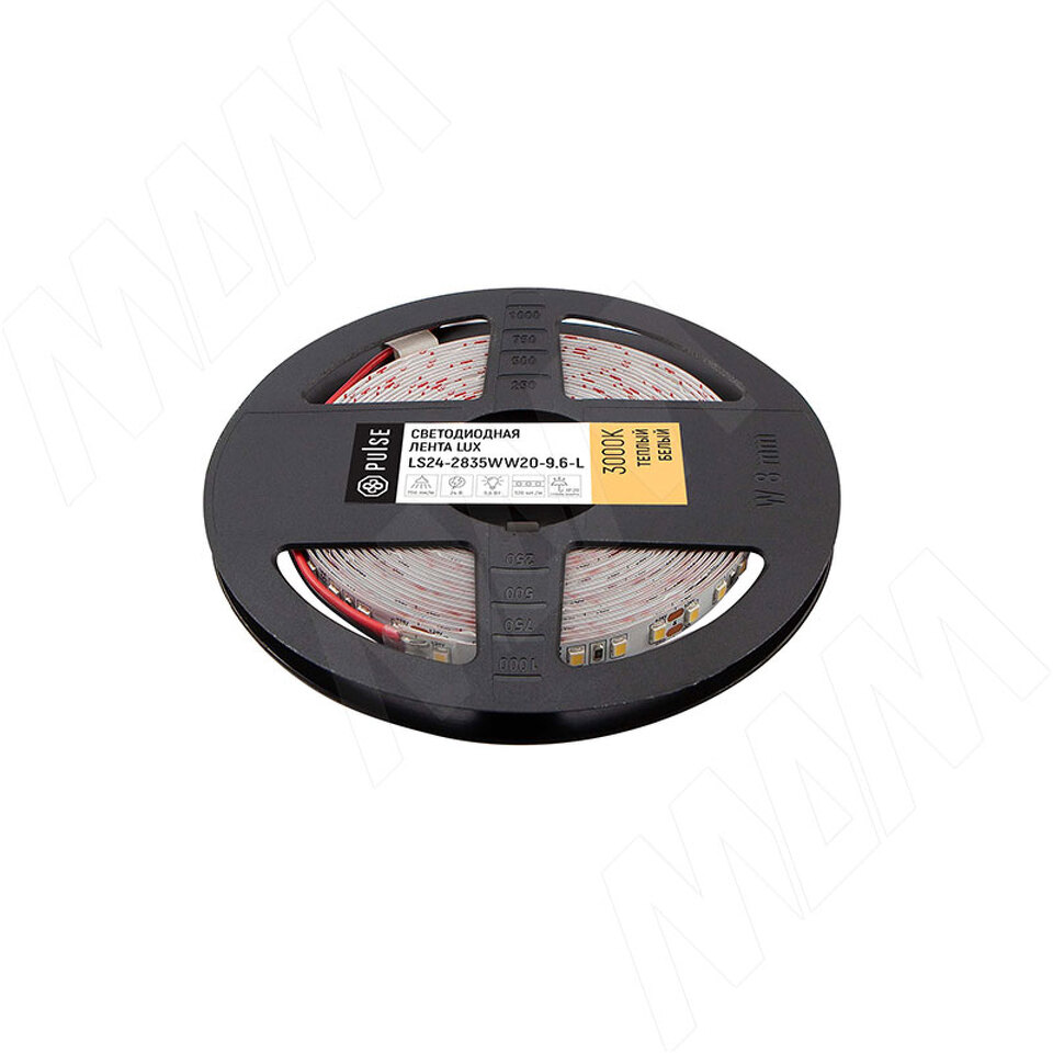 Фото PULSE ЛЮКС Лента светодиодная 2835/120, 24V, 5 м, CRI 90, теплый белый 3000К, IP20, 9.6W/1м, LUX (LS24-2835WW20-9.6-L)