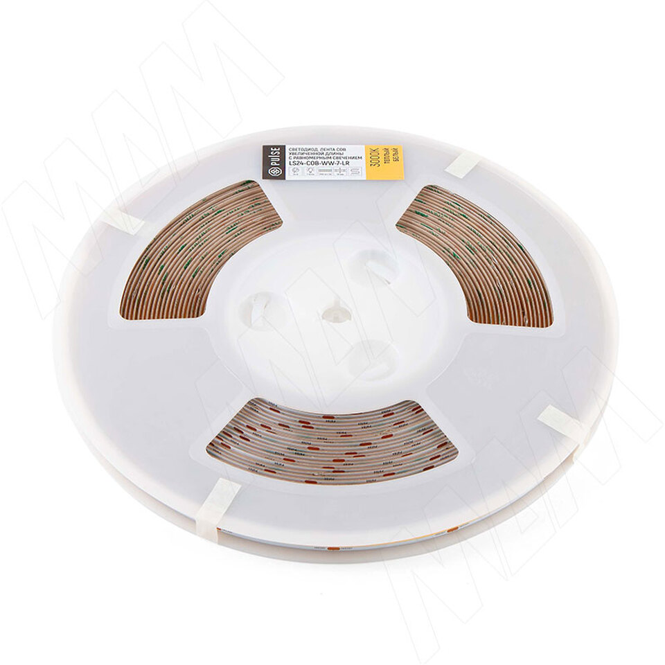 Фото PULSE ЛЮКС COB лента светодиодная, 360 диодов, 24V, 20 м, длинное соединение, CRI 90, теплый белый 3000К, IP20, 7W/1м, LUX (LS24-COB-WW-7-LR)