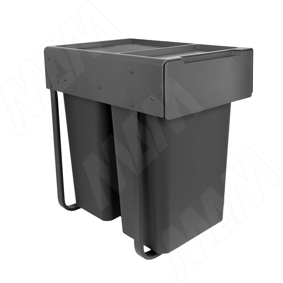 Фото PULSE EASYBOX F40 Корзина встраиваемая для мусора выдвижная с доводчиком и крышкой-полкой, объём 52 (2x26) л, цвет тёмно-серый (EMB402-52DG)