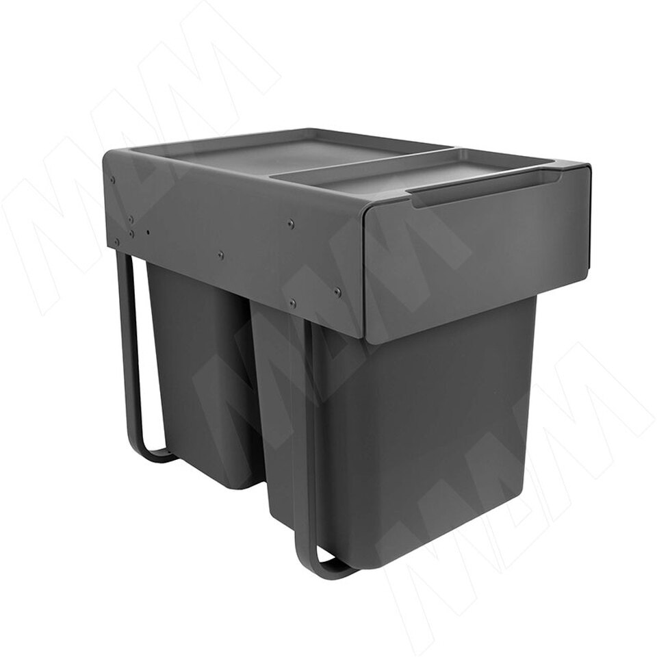 Фото PULSE EASYBOX F40 Корзина встраиваемая для мусора выдвижная с доводчиком и крышкой-полкой, объём 40 (2x20) л, цвет тёмно-серый (EMB402-40DG)