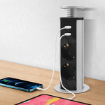 Превью картинка PULSE ПОСТ Выдвижной блок розеток, d=60 мм, 3 розетки, 1 USB, 1 USB Type-C, быстрая зарядка, серебро, POST (PO-60-3S1A1C-F-AL) #6