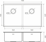 Превью картинка Металлическая мойка Rivelato RINOX 7444 U2 нерж.сталь 2 чаши 740*440*200 мм #2