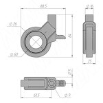 Превью картинка Robby ОЛИМ Опора колесная D60 мм со стопором, прорезиненное колесо, хром/черный, OLYM (CST21),  Мебельное колесо #5
