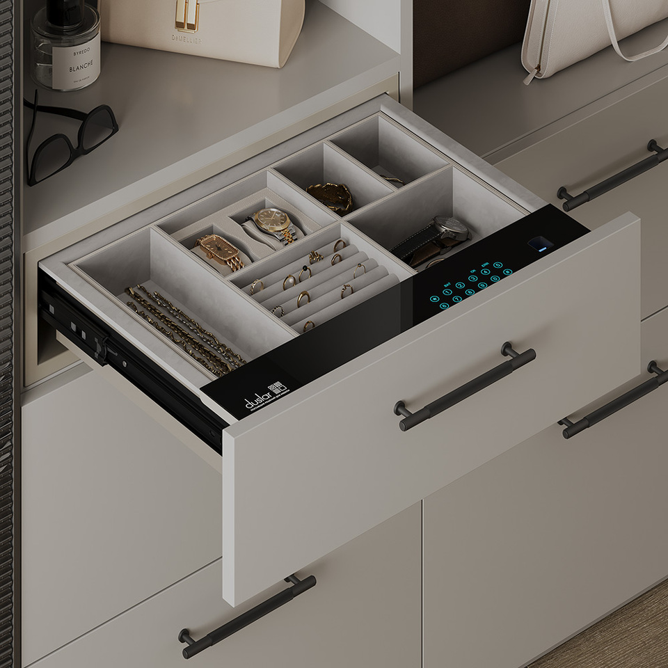Фото Duslar Выдвижной сейф ENIGMA с органайзером для украшений и аксессуаров, ширина 564 мм, шампань/бежевый