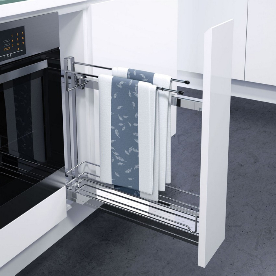 Фото Vauth-Sagel Бутылочница с жестяным дном с полотенцедержателем, выдвижной фасад 150 мм, хром