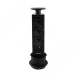 Превью картинка PULSE ПОСТ Выдвижной блок розеток, d=90 мм, 3 розетки, 1 USB, 1 USB Type-C, черный, POST (PO-90-3S1A1C-BL) #1