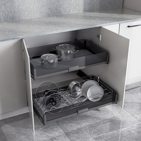 Картинка Duslar Комплект из 2-х корзин MATRIX, с держателем и без, распашной фасад 900 мм, антрацит