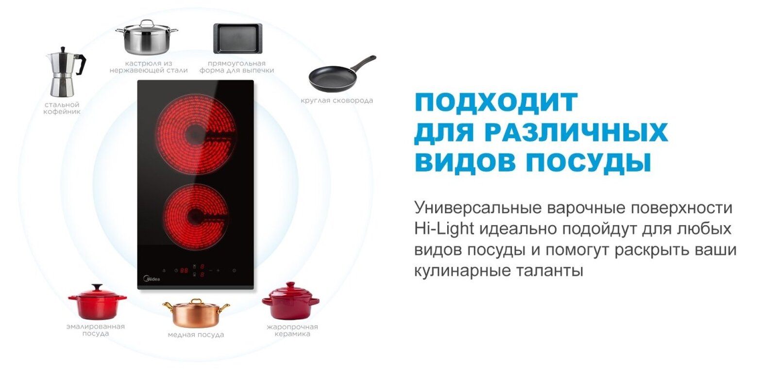 Преимущества Электрическая варочная панель домино Midea MCH32107