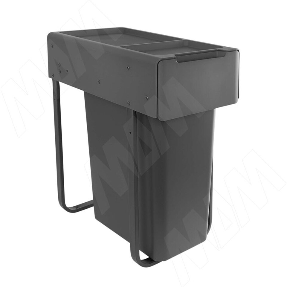Фото PULSE EASYBOX F30 Корзина встраиваемая для мусора выдвижная с доводчиком и крышкой-полкой, объём 30 (1x30) л, цвет тёмно-серый (EMB301-30DG)