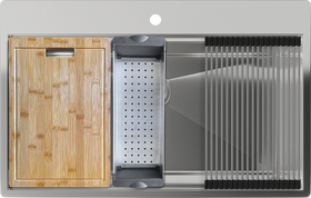 Картинка Rivelato RINOX 8050 нерж.сталь 1 чаши 800*500*200 мм в комплекте (доска, коландер, рол мат)