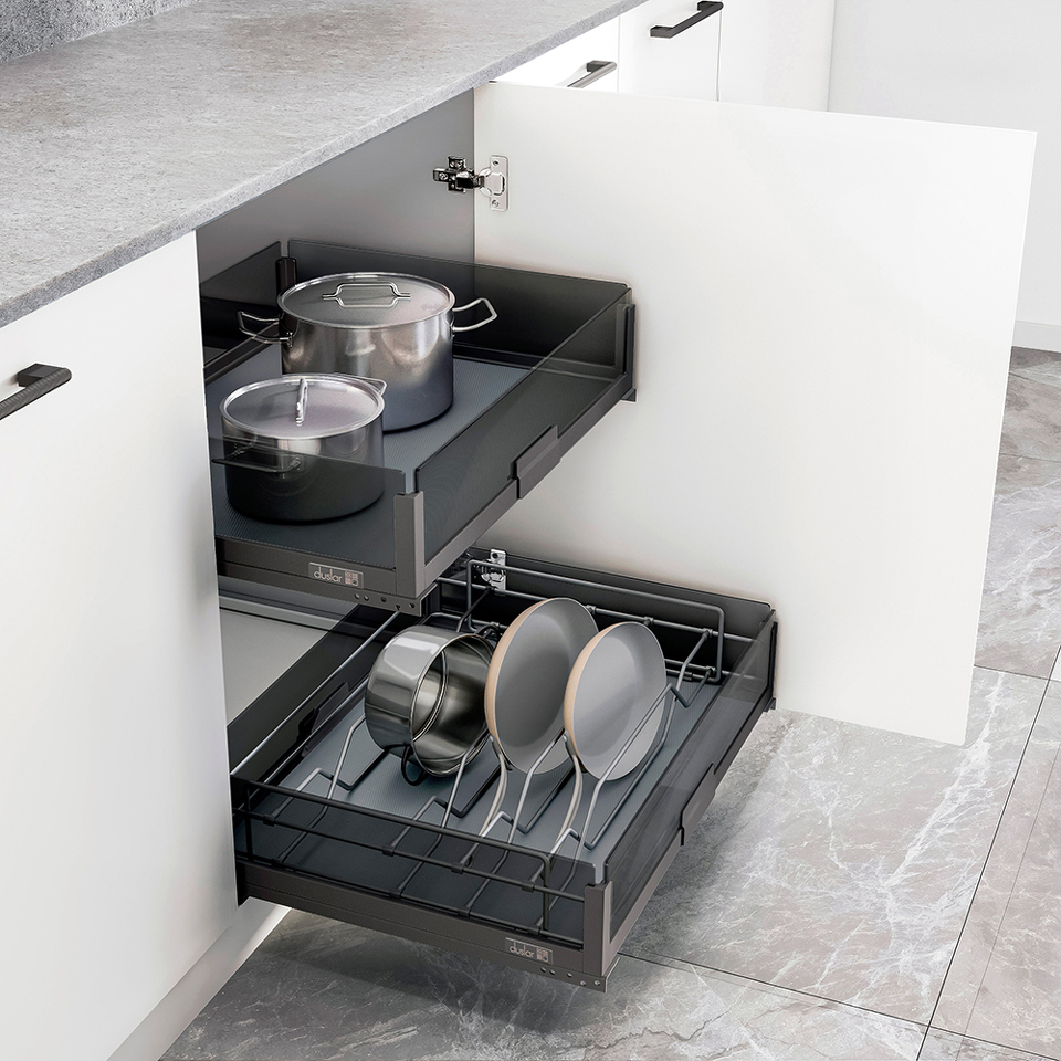 Фото Duslar Комплект из 2-х корзин MATRIX, с держателем и без, распашной фасад 700 мм, антрацит