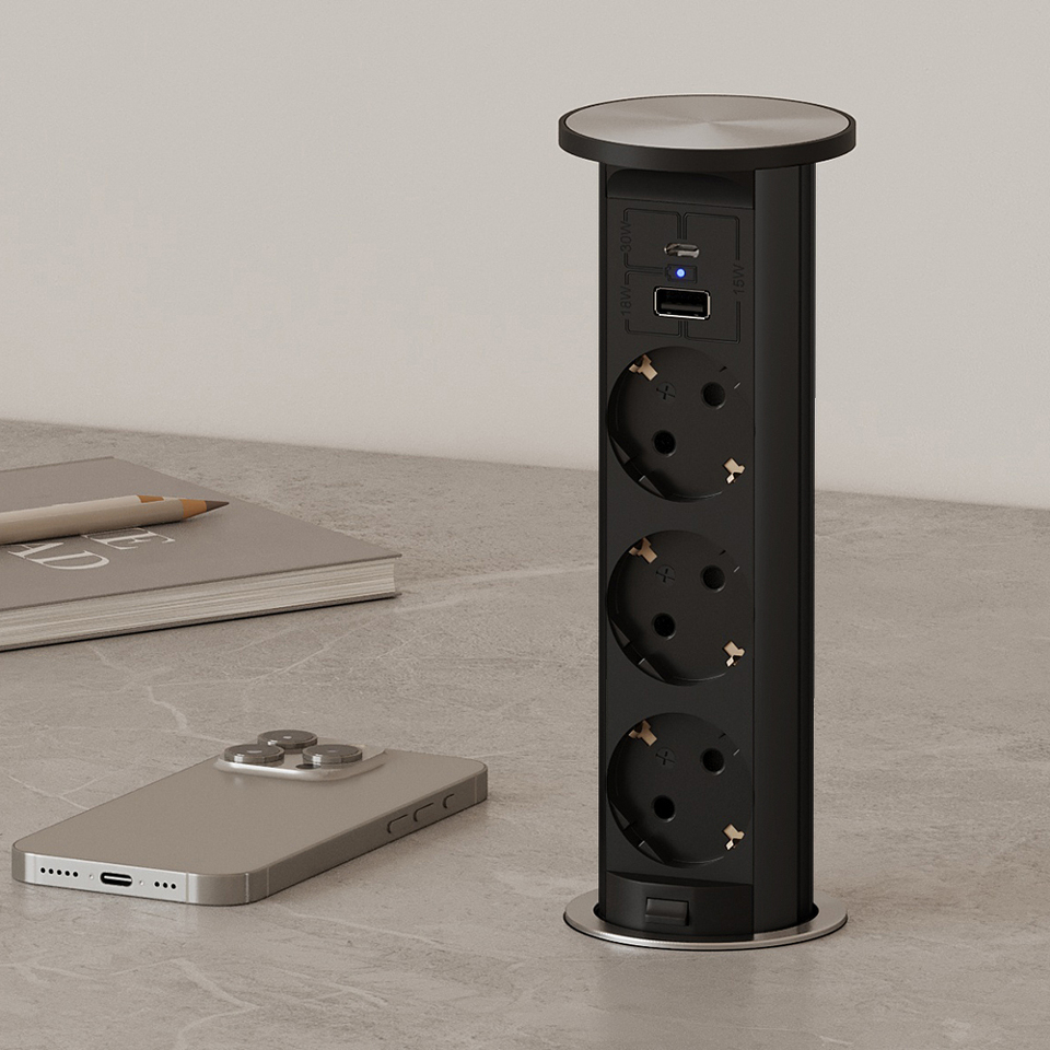 Фото Duslar Розетка TRINA, врезная, черный