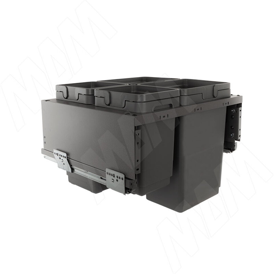 Фото Vibo GLOBE 2.0 M60W Система сортировки и хранения, 4 емкости (20л+20л+10л+9л), креп. фасада, полн.выдв., плавн.закр., направл. Nova Pro, без крышек (PG2GME604SCGM)