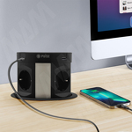 Превью картинка PULSE ПУФФ Выдвижной блок розеток, d=122 мм, 4 розетки, 2 USB, 2 USB Type-C, быстрая зарядка, беспроводная зарядка, черный, PUFF (PU-120-4S2A2C-FW-BL) #6