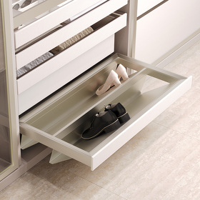 Картинка Duslar Выдвижная обувница ELITIUM с металлическими полками, ширина 764 мм, шампань/бежевый