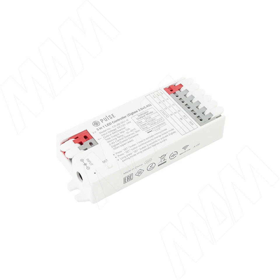Фото PULSE СМАРТ,  Контроллер для RGB, RGBW, RGBCCT лент, 2.4 ГГц, Zigbee 3.0, SMART (CO-ZB-3IN1-R)