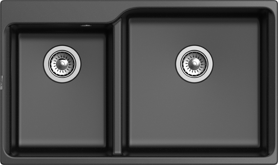 Фото Гранитная мойка Rivelato AXEL 90D 2-чаши 870*520мм Черный 502