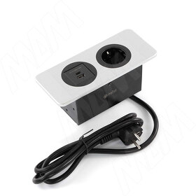Картинка PULSE ДЕСК Открытый блок розеток,  188*80 мм, 1 розетка, 1 USB, 1 USB Type-C, быстрая зарядка, серебро, DESK (DS-S-1S1A1C-F-AL)