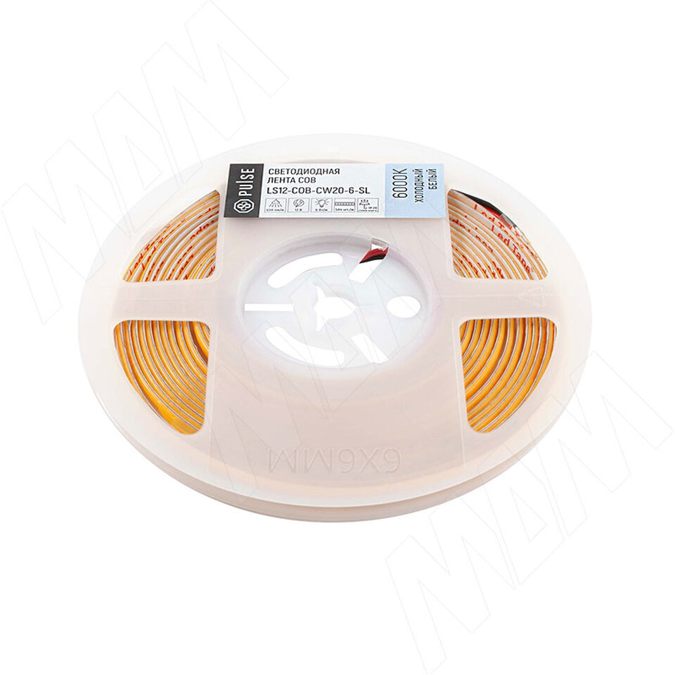 Фото PULSE ЛЮКС COB лента светодиодная, 504 диодов, 12V, 5 м, основание 5 мм, CRI 90, холодный белый 6000К, IP20, 6W/1м, LUX (LS12-COB-CW20-6-SL)