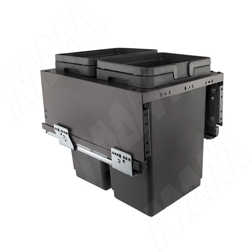 Фото Vibo GLOBE 2.0 M40W Система сортировки и хранения, 2 емкости (20л+20л), креп. фасада, полн.выдв., плавн.закр., направл. Nova Pro, без крышек. (PG2GME402SCGM)